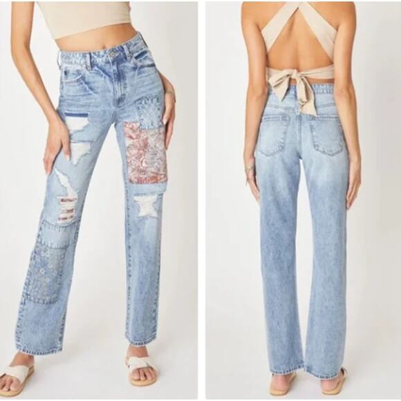 Kancan 90's Boyfriend Patch Denim Jeans Boho Sz 9/28 EUC - Picture 1 of 12